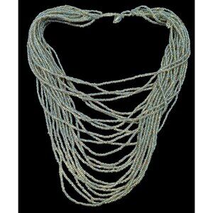 Whimsical Elegant Blue And Gold Tone Glass Beaded Layered Necklace